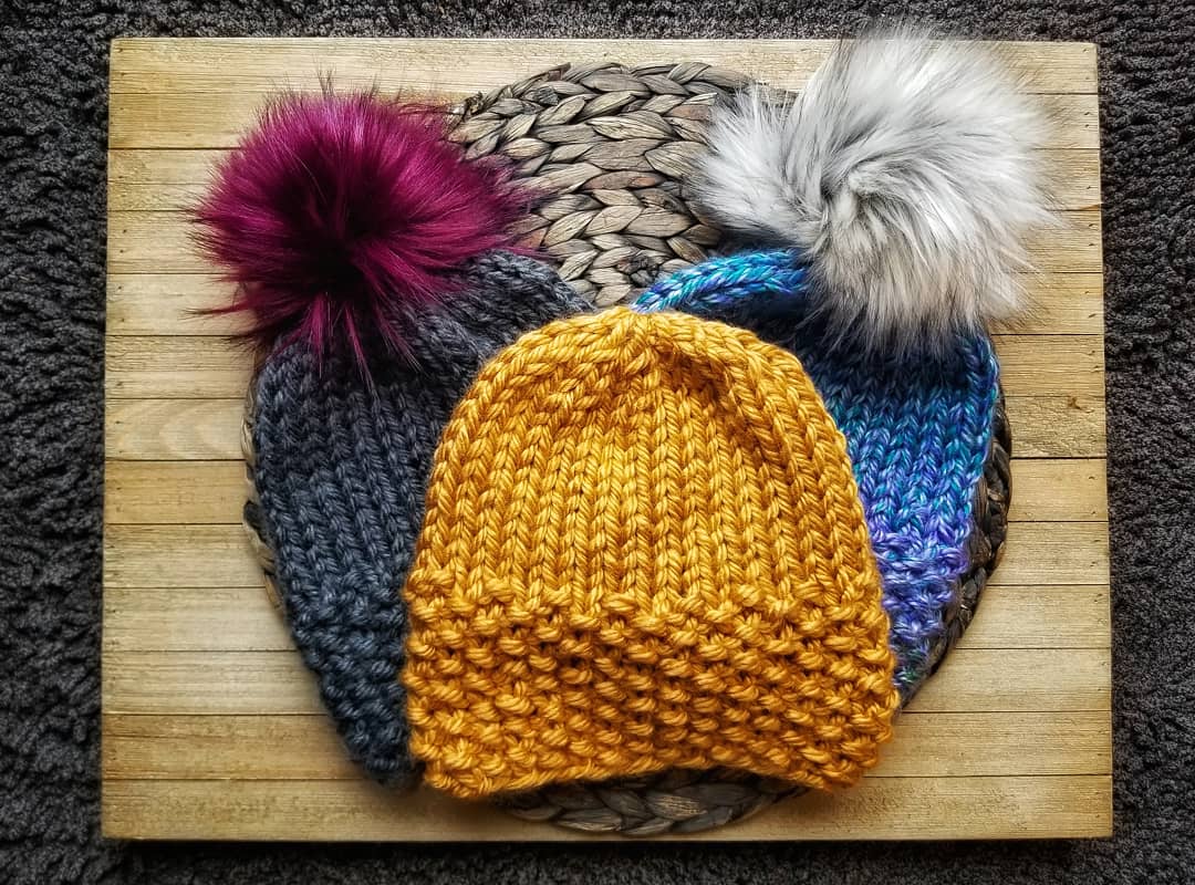 Lola Knit Mink Beanie Hat with Fox Pom Pom 